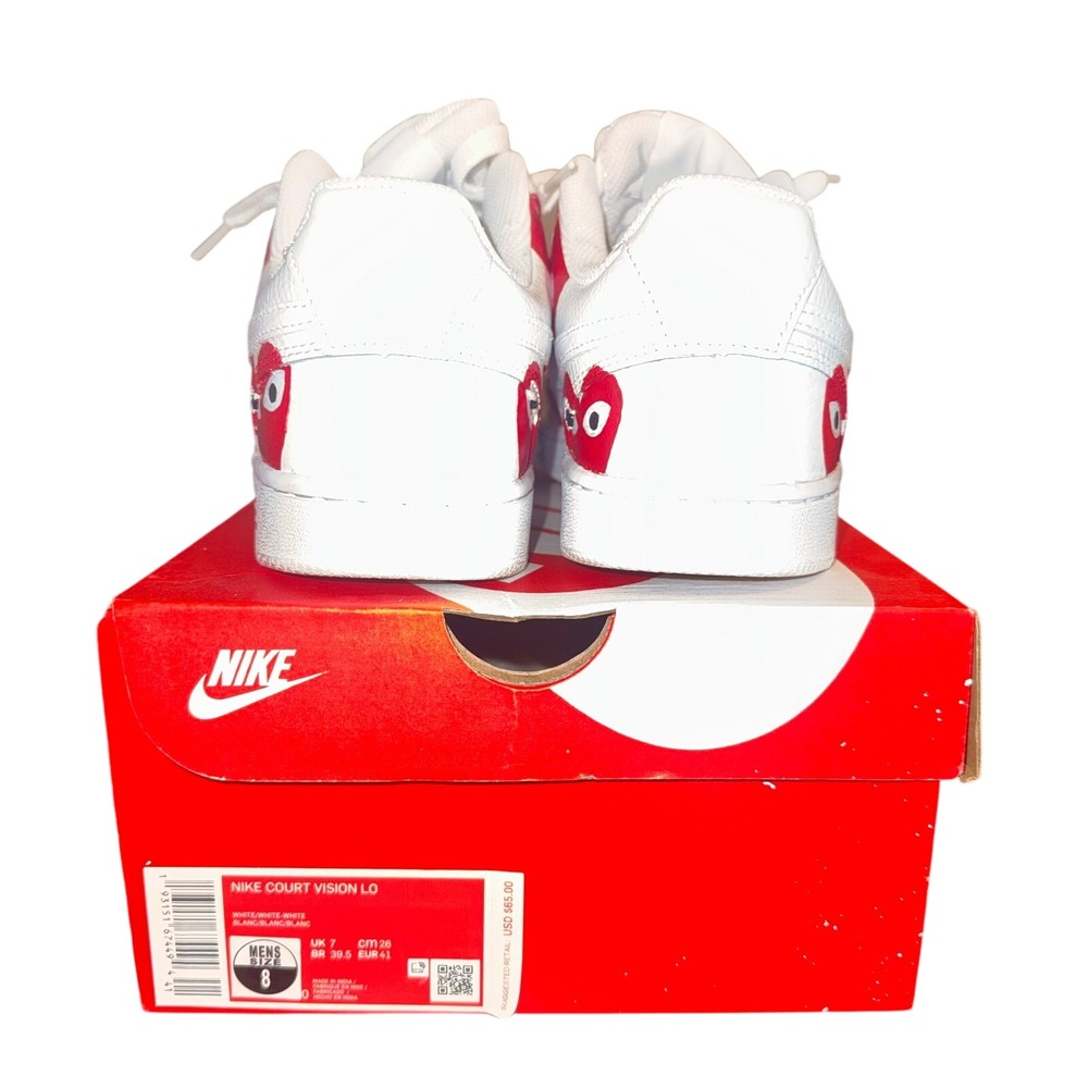 Nike Court Vision Lo Custom Heart White/Red Sneakers Mens 8Womens 9.5 CD8544-100 - Picture 3 of 5